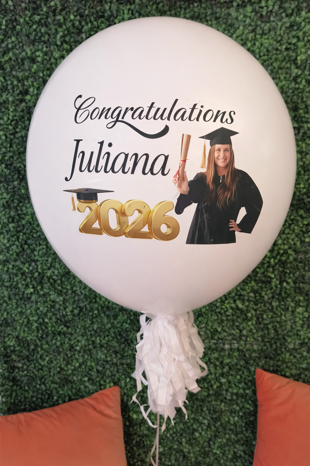Personalized graduation balloon with photo print for 2026 graduate.